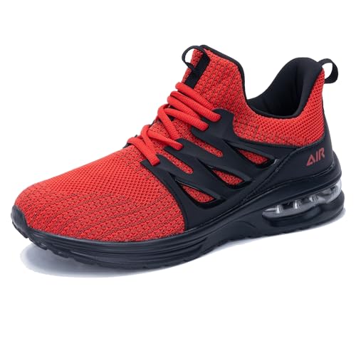 GOOBON Mens Running Trainers Air Cushion Slip on Walking Shoes Lightweight Breathable Fashion Sneakers for Jogging Gym BlackRed Size 11 UK