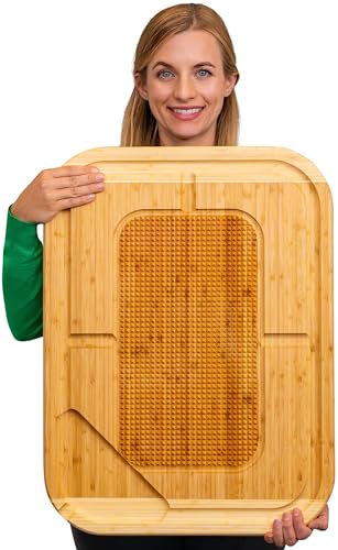 Image of Large Cutting Board Natural Bamboo Wood Chopping Cutting Board for Kitchen Vegetables, Fruits & Cheese, BPA Free, Eco-Friendly, Anti-Microbial Durable and Easy to Clean (39 x 31cm)