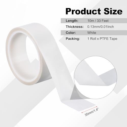 Image of PATIKIL Heat Resistant Tape, 1.4 Inch x 33 Feet High Temperature Tape PTFE Adhesive High Heat Tape Waterproof for Vacuum Sealer Machine Insulation Protection, White, 0.13mm Thick