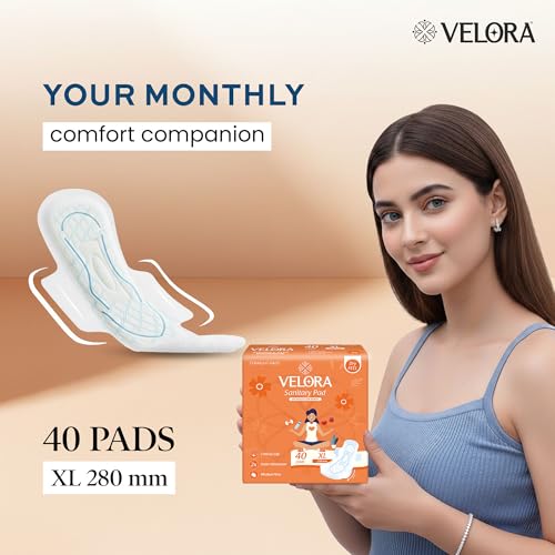 Image of Velora Dry Feel XL 40 Pads Wider Back for Extra Coverage, Quick Absorption,Medium Flow Straight Sanitary Pads for Women & Girl (40 Pads-280MM)