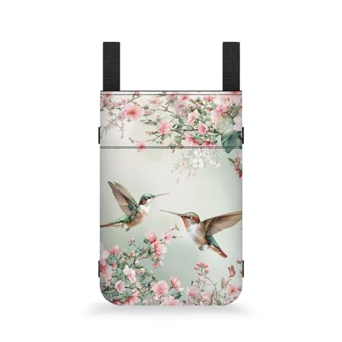 Gomyblomy Hummingbird Crutch Storage Bag Travel Bag Crutch Accessories Carrying Pouch with Drink Holder and Pockets Cherry Blossom Walker Bag Underarm Crutches Pouch