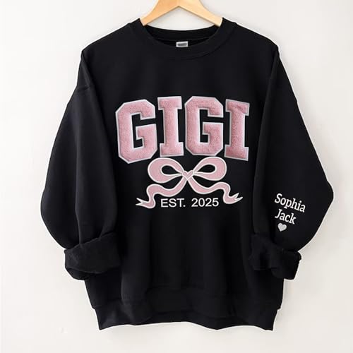 GODMERCH Personalized Embroidered Grandma Sweatshirt Chenille Patch Sweatshirt Gigi Mimi Nana Grandma Gifts Mothers Day4