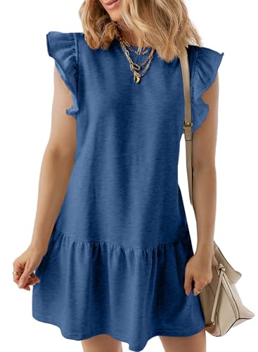 Image of Acelitt Womens Casual Summer Crewneck Babydoll Flowy Tiered Mini Dress, S-XXL