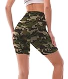 Ipletix High Waisted Biker Shorts for Women-6' Workout Gym Running Yoga Shorts Green Camo