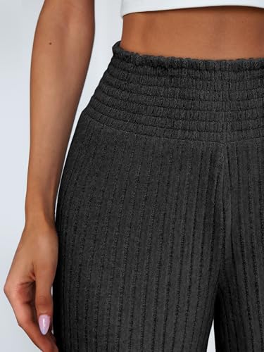 ANRABESS Womens Ribbed Knit Lounge Pajama Pants Casual Elastic High Waist Loose Wide Leg Pants 2025 Fall Comfy PJ Bottoms4