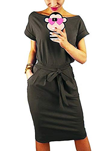 Image of PALINDA Women's Striped Elegant Short Sleeve Wear to Work Casual Pencil Dress with Belt