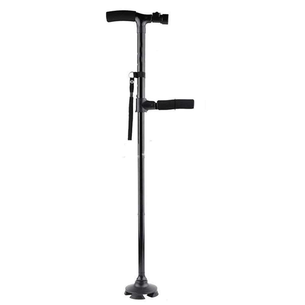 Bastón Plegable con luz LED, Cuatro pies Antideslizantes, Peso Ligero, fácil de almacenar con muletas de Mango ergonómico de Madera Interesting