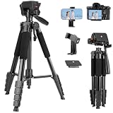 Fotopro 69'' Camera Tripod Lightweight Portable Travel Tripod for Camera and Phone with Detachable 3-Way Pan Head Phone Stand for Video Recording with Carry Bag and Cellphone Clip, Max Load 6.6lb