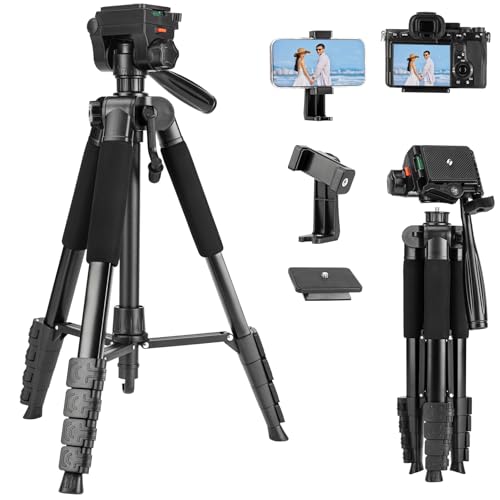 Fotopro Trípode de cámara de 69 pulgadas con cabezal desmontable de 3 vías y soporte para smartphone, aleación de aluminio, capacidad de carga máxima de 3 kg, DIGI-9700