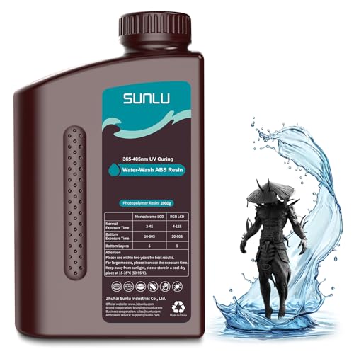 Image of SUNLU 2000g Water-Wash ABS Resin, Combines features of ABSLIKE Resin & Water Washable Resin, Non Brittle, High Precision, Low Shrinkage, Fast Curing 3D Resin for LCD DLP SLA 3D Printers, 2KG Black