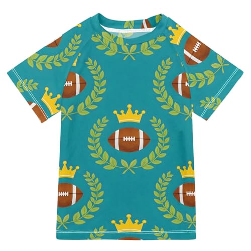 ALAZA Kids Rash Guard Girls Boys Toddler Swim Shirts Short Sleeve Rugby Football Crown UPF 50+ 3T