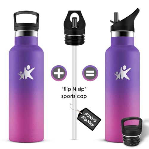 KollyKolla Trinkflasche Edelstahl Kinder 500ml, Thermoskanne BPA-Frei, Auslaufsichere Isolierflasche Doppelwandig, Kohlensaeure Geeignet, Wasserflasche Edelstahl für Fitness, Schule, Outdoor