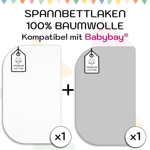 Drap housse bébé 50x89 cm en coton blanc et gris pour lit cododo, lot de 2