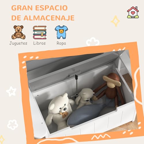 Miniatura 6 de Aiyaplay Baúl Para Juguetes Infantil, Banco Almacenaje Para Niños, Con Respaldo Y Tapa Amortiguadora, Carga 30 Kg, Para Salas De Juego, Dormitorio, 68,5x34x58 Cm, Gris Y Blanco
