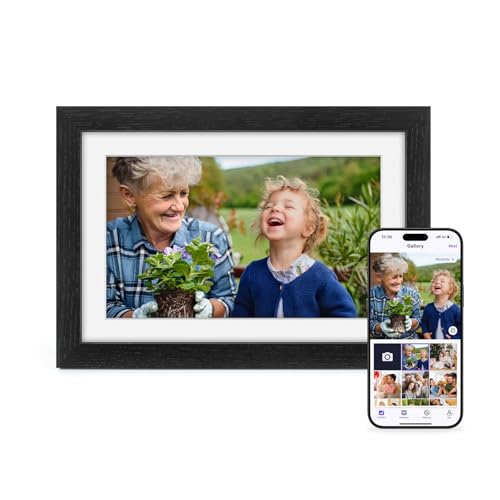Eptusmey Marco de Fotos Digital WiFi 10.1 Pulgadas Negro Madera de Roble 32 GB Pantalla Táctil IPS HD de 1280x800, Comparta Fotos Videos a Través de la Uhale, Regalos para Mujeres y Hombres
