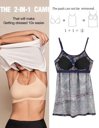 Image of Camisoles for Women with Built in Bra Adjustable Strap Tank Tops Cami Sleeveless Summer Tops for Workout Sleeping Traveling