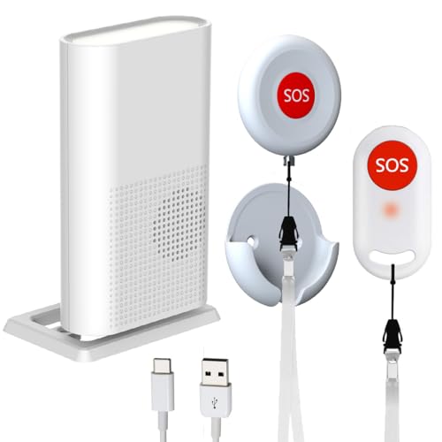 Wireless Caregiver Call Button, Rechargeable Caregiver Pager for Elderly, Call Bell for Elderly at Home,Medical Life Alert Systems for Seniors with Portable Receiver / Emergency Button with Pull Rope