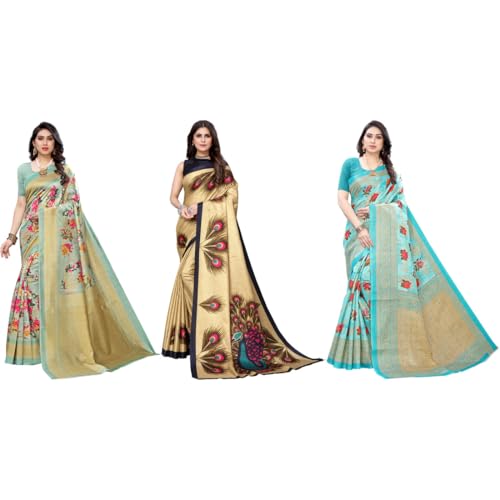 Image of Yashika Women's Sarees Women's Combo Art Silk Printed Saree With Unstitched Blouse Piece |saree for Women | saree combo | New Sari | Saree Pack Of 3