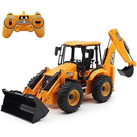 RC Excavator Toy, Fisca 1/20 Scale Front Loader Truck Construction Tractor, 2.4 GHz Engineering Vehicle Simulates Sound and Light Toy Car, Bulldozer Back Hoe Truck, Gift for Children Cover