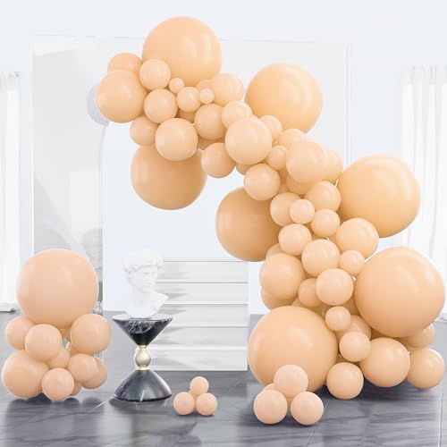 Image of PartyWoo Nude Balloons 100 pcs Different Sizes Pack of 18 12 10 5 Inch Matte Latex Balloon Arch Kit Garland Beige Boho Apricot Balloons for Wedding Baby Shower Graduation Birthday Party Decorations