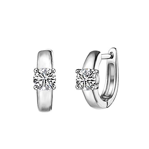 Barzel 18K Gold Plated Cubic Zirconia Huggie Earrings with One Round Stone (White Gold)