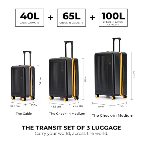 Image of MOKOBARA The Transit Luggage Set of 3 | 40L, 65L & 100L Capacity | Polycarbonate Hardshell | Silent Hinomoto Wheels | for All Travel Needs | Black | Money Moves Sunray