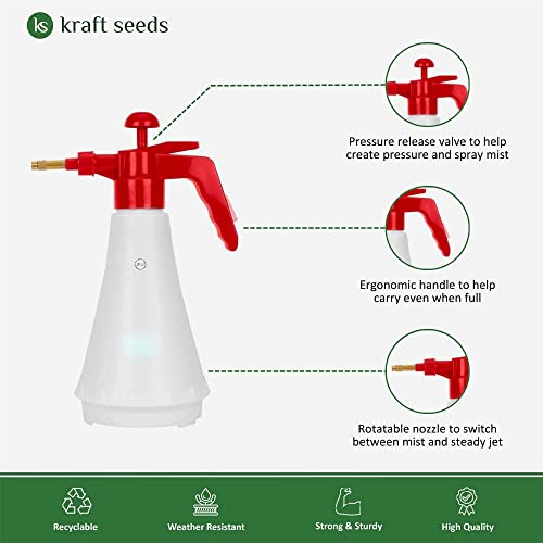 Kraft Seeds Pressure Spray Pump (1000 Ml) |Plastic Spray Pump For Gardening |Sprayer For Garden Plants | Pressure Sprayer For Home Gardening | Easy Use Spray Pump, Hand Powered, White And Red
