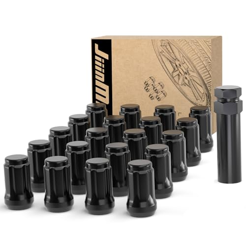 Image of JiiinMiiin M12x1.5 Lug Nuts Black with 6 Spline Tuner, 12x1.5 Locking Lug Nut 1.38 inch Length with 1 Socket Key 60 Degree Conical /Cone Bulge Seat Closed End. 20PACK