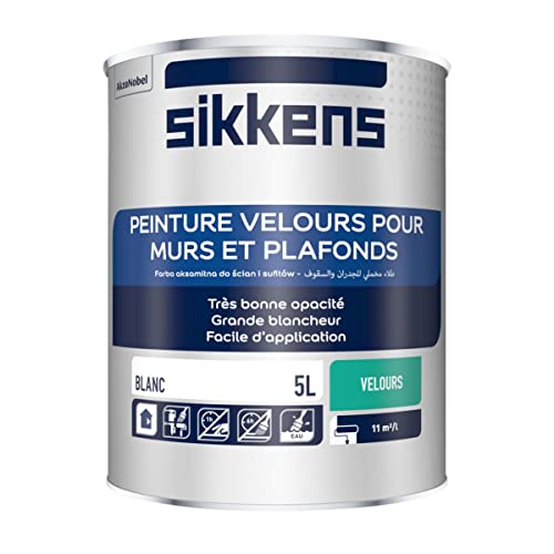 Sikkens Artisans 5358503 Peinture Velours Murs et Plafonds Intérieurs, Blanc, 5 L