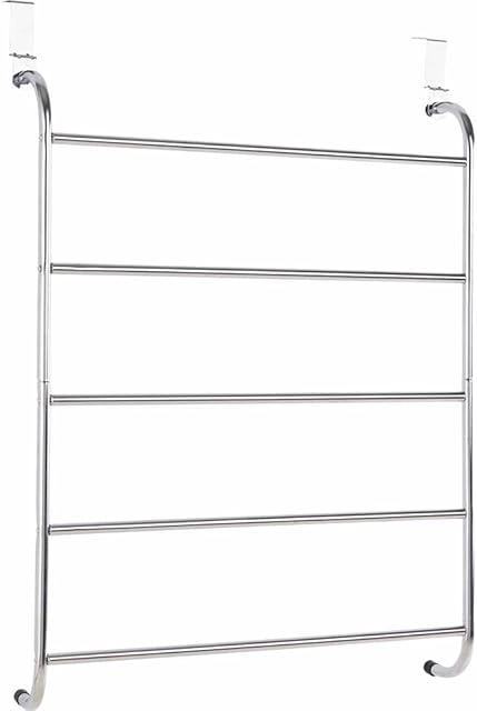 wilko 5 Tier Over The Door Towel Rail, Chrome-plated Towel Rail, Easy to Use, No Drilling and Screws