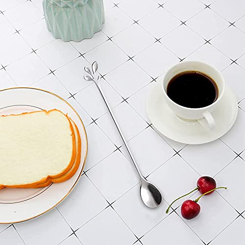 Miniatura 5 de Juego De 6 Cucharas De Helado Con Mango Largo De 18,8 Cm, Cucharas De Helado Creativas De Hoja De Plata, Cucharas De Cóctel De Acero Inoxidable De Calidad Alimentaria