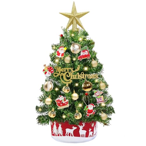 Grandeal 24" /2FT Mini Christmas Tree with Lights Timer 30 LEDs & 34 Ornaments, Small Tabletop Christmas Trees Artificial Christmas Decorations for Indoor Desk Room Office Home Decor Xmas