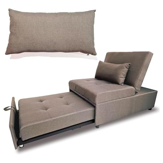 MAKA Divano Letto Singolo Salvaspazio con Cuscino Sfoderabile Clic Clac Poltrona Reclinabile Estendibile in Tessuto Chaise Longue per Distendersi Completamente Poggiapiedi 191x79x90 cm (Tortora)