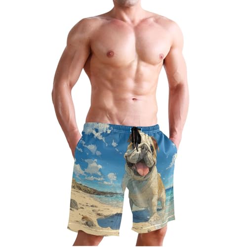 Men's Swim Trunks Quick Dry Swimming Shorts with Pocket Beach Bulldog Happy Scene Swimsuit Trunks3