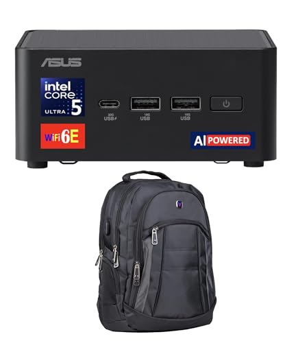 ASUS NUC AI Powered Mini Desktop (Intel Ultra 5-135H, No OS, 64GB DDR5, 512GB PCIe SSD, 2 Thunderbolt 4, WiFi 6E, Bluetooth 5.3, 120W PSU, RJ-45, 2 HDMI, Win 11 Home) w/Premium Backpack