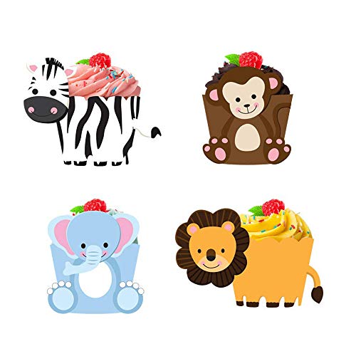 JINMURY 36 Stücke Tier Papier Muffin Backen Hüllen Cupcake Wrappers, Für Dschungel Safari Party Geburtstagsfeier Kuchen Dekoration Cover