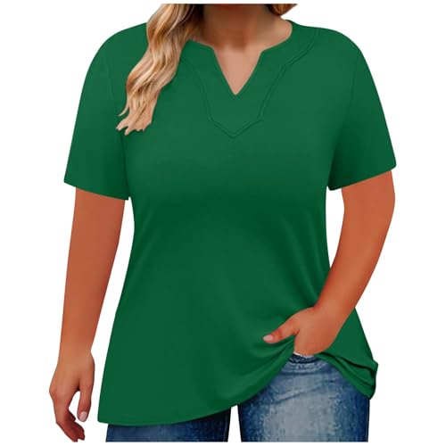 Blusas de manga corta con cuello en V para mujer, blusas de verano casuales de gran tamaño, camisetas holgadas, color sólido, cómoda, blusa tipo túnica para mujer, fiesta, salir, ropa de vacaciones,