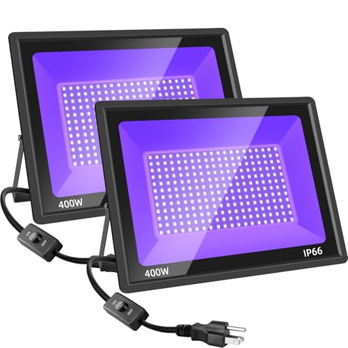 Image of 400W LED Black Flood Lights 2 Pack, Blacklight with Plug, Outdoor Black Lights for Glow Party, Neon Glow, Halloween, Body Painting, Fluorescent Painting and Tapestry Aquarium