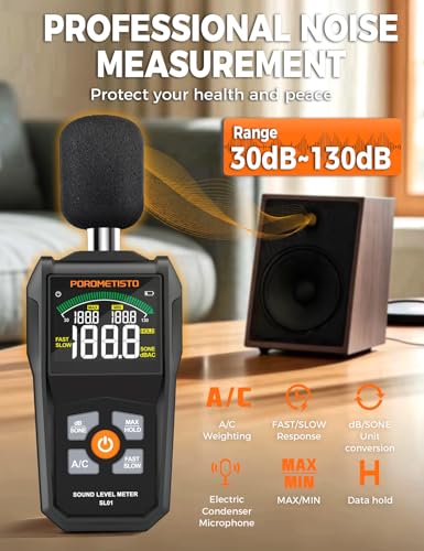 image for Decibel Meter, POROMETISTO SL01 Digital Sound Level Meter, 30-130dB SP