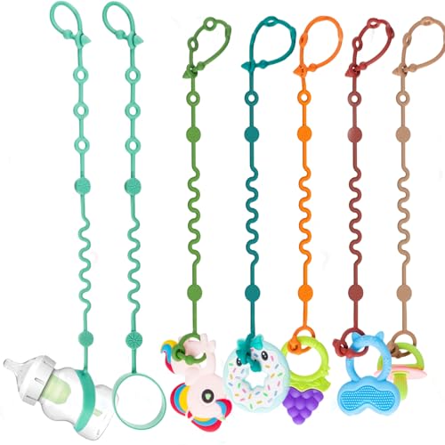 Image of LittleHugs Toy Straps for Baby, Adjustable Toy Holder for Stroller Accessories, Silicone Baby Tether Pacifier Clip, No Throw Baby Travel Essential Leash for High Chair, Car Seat (7- Pack)