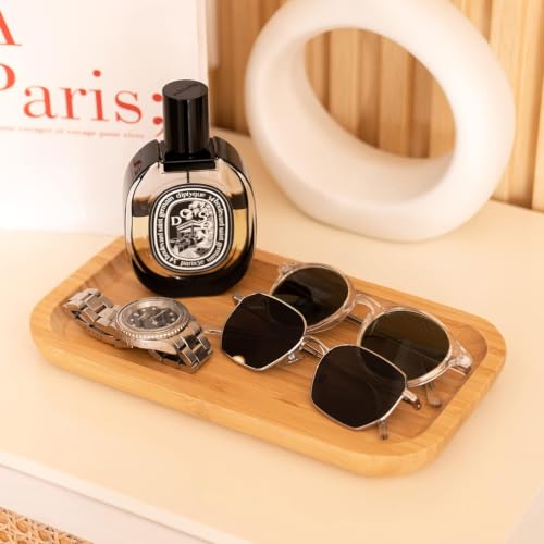 Image of Curated Cart Wooden Rectangular Serving Tray for Snacks and Meals, Small Platter for Serving Food Dessert Appetizer, Kitchen Tray, Home Decor Bathroom Tray, 28cm