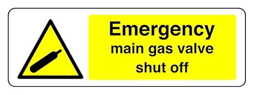 Emergency Main Gas Valve Shut Off - safety sign - 1.2mm Rigid plastic for indoor/outdoor usage (300mm x 100mm) Viewing Distance within 5m.
