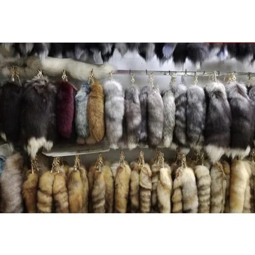 Image of 15.75 Inch Long Fluffy Faux Fur Tail Keychain, Fake Animal Tails for Handbags Backpacks Charm Tassel Ornaments (Light Purple-Black)