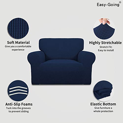 Image of Easy-Going Stretch Oversized Chair Sofa Slipcover 1-Piece Couch Sofa Cover Furniture Protector Soft with Elastic Bottom for Kids Spandex Jacquard Fabric Small Checks Navy