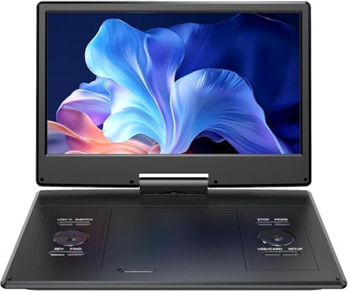 YOTON 16.9" Portable DVD Player with 14.1" HD Swivel Screen for Car, 4-6 Hours Playtime with Battery, Smart Memory Playback, USB/SD Support [Blu-ray Not Supported]