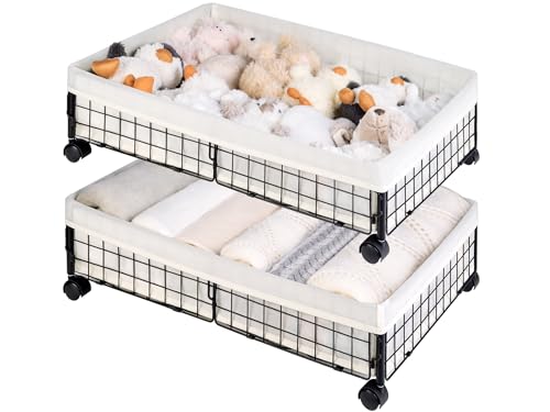 Image of StorageWorks Under Bed Storage with Wheels, Rolling Underbed Storage, Metal Underbed Storage Containers for Clothes, Shoes, Blankets, Black, 2-Pack