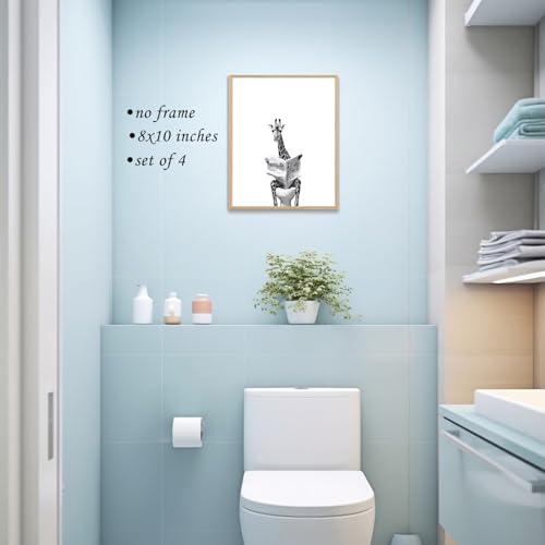 Image of Boat Wades Funny Bathroom Giraffe Wall Art Prints Set of 4, Giraffe Bathroom Decor, Humorous Animal Posters Pictures Wall Decor for Bath Room Washroom Restroom Toilet, 8x10 Unframed