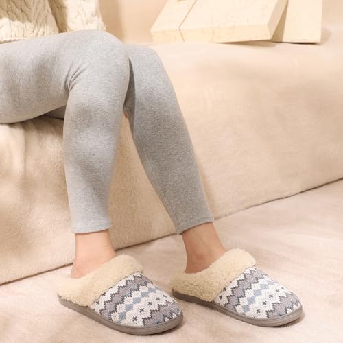 Image of Evshine Warm Knit House Slippers for Women Comfy Wool-Like Lined Chenille Slippers with Memory Foam and Indoor Outdoor Soles