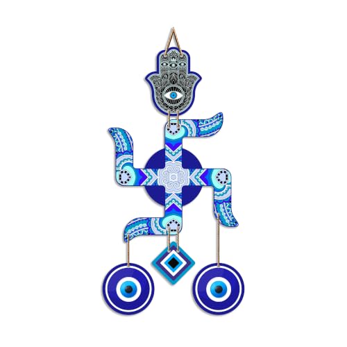 Image of Artvibes Artistic Swastik Wall Hanging with Evil Eye Charms | Decorative Wooden Vastu Ornament for Home Entrance | Spiritual Decor for Prosperity | Harmony and Protection | Wall Art Gift (WH 85107N)