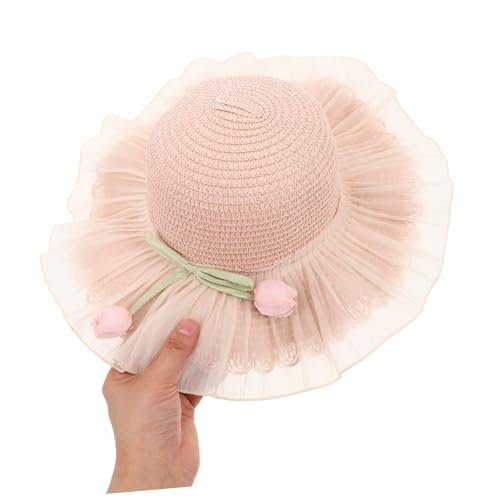 Girl Summer Straw Sun Hat Adjustable Wide Brim Beach Cap for Sun Protection Breathable Bucket Hat for Outdoor Fun Pink3